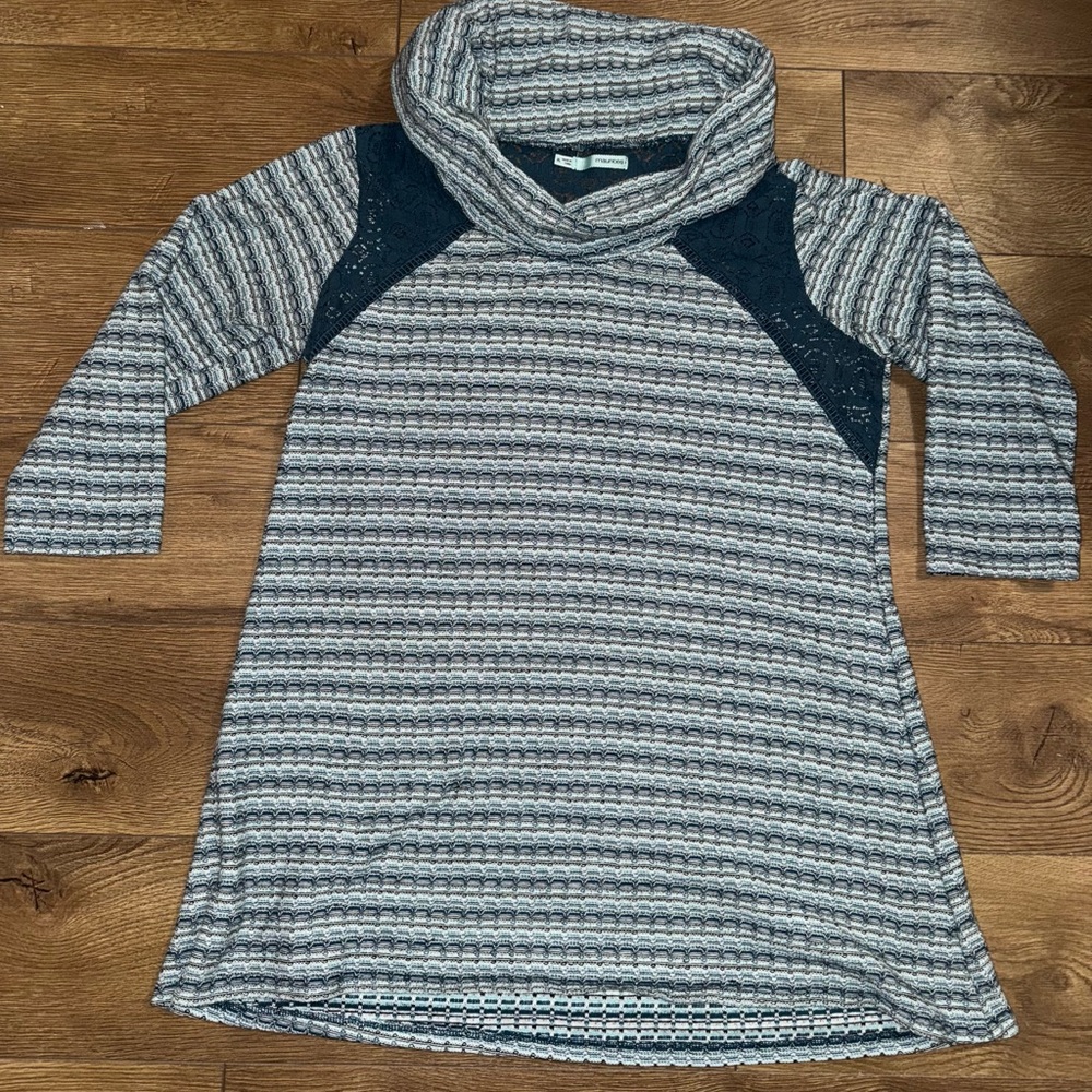 Maurices Blue and Gray Patterned Cowl Neck Top